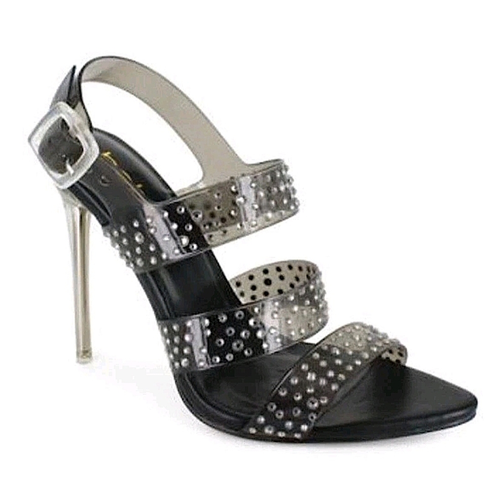 BEBE Kathleen rhinestone black dress heels sandals SIZE 9